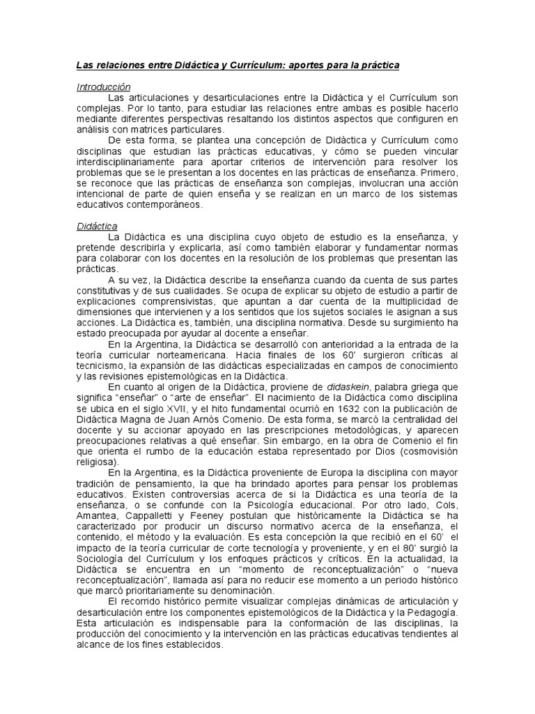 Relación entre Didáctica y Currículum | PDF | Plan de estudios | Maestros