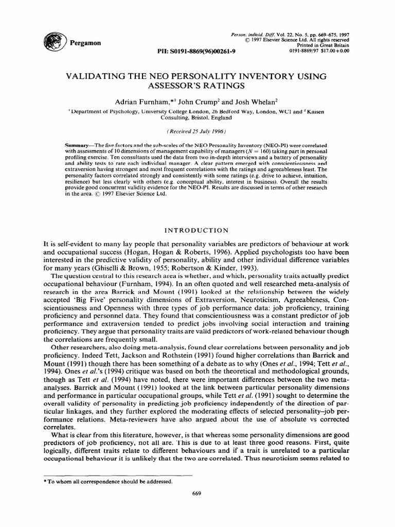 Validating the NEO Personality Inventory | PDF | Extraversion And ...