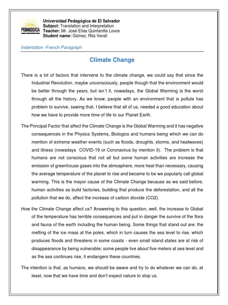 French Paragraph on Climate Change | PDF | Global Warming | Human ...