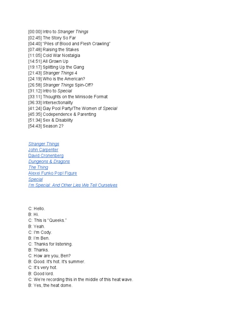 Stranger Things Special Transcript PDF