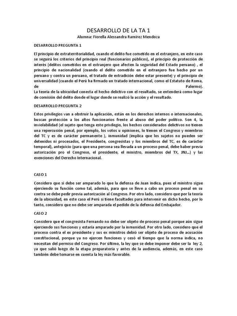 Desarrollo de La Ta 1 | PDF | Procedimiento Criminal | Derecho penal