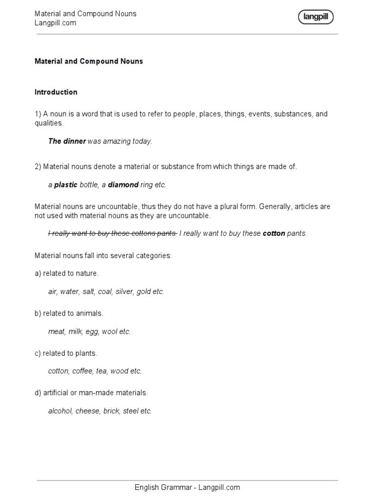 1.1 1. (Textbook) Material and Compound Nouns PDF Download Free PDF Noun Word