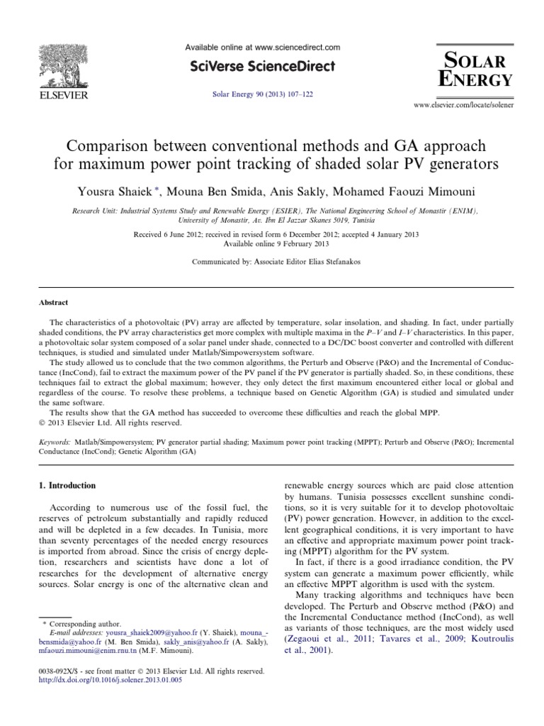 GA vs Conventional MPPT for Shaded PV | PDF | Photovoltaics ...