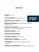 Subject: Title of Project: Selection of The Topic: Research Problem: Review of Literature: Research Design: Identification Variable