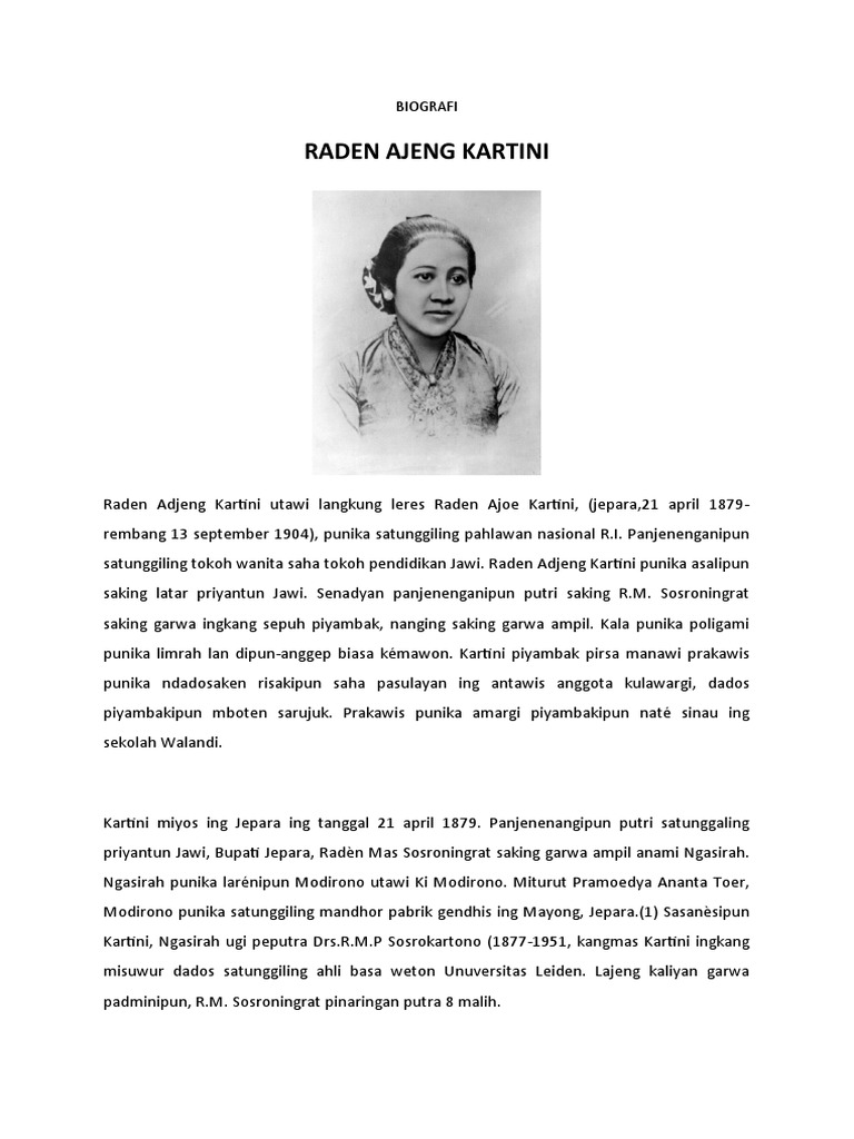 Biografi Ra Kartini Bahasa Jawa