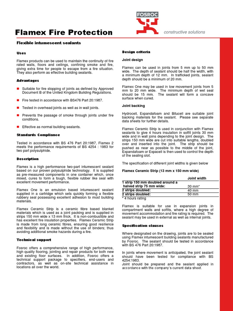 Flamex Fire Protection Sealants Overview | PDF | Asphalt | Chemistry
