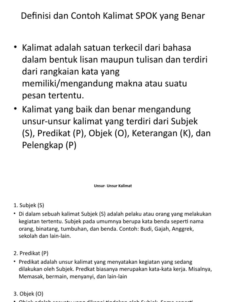Definisi Dan Contoh Kalimat Spok Yang Benar