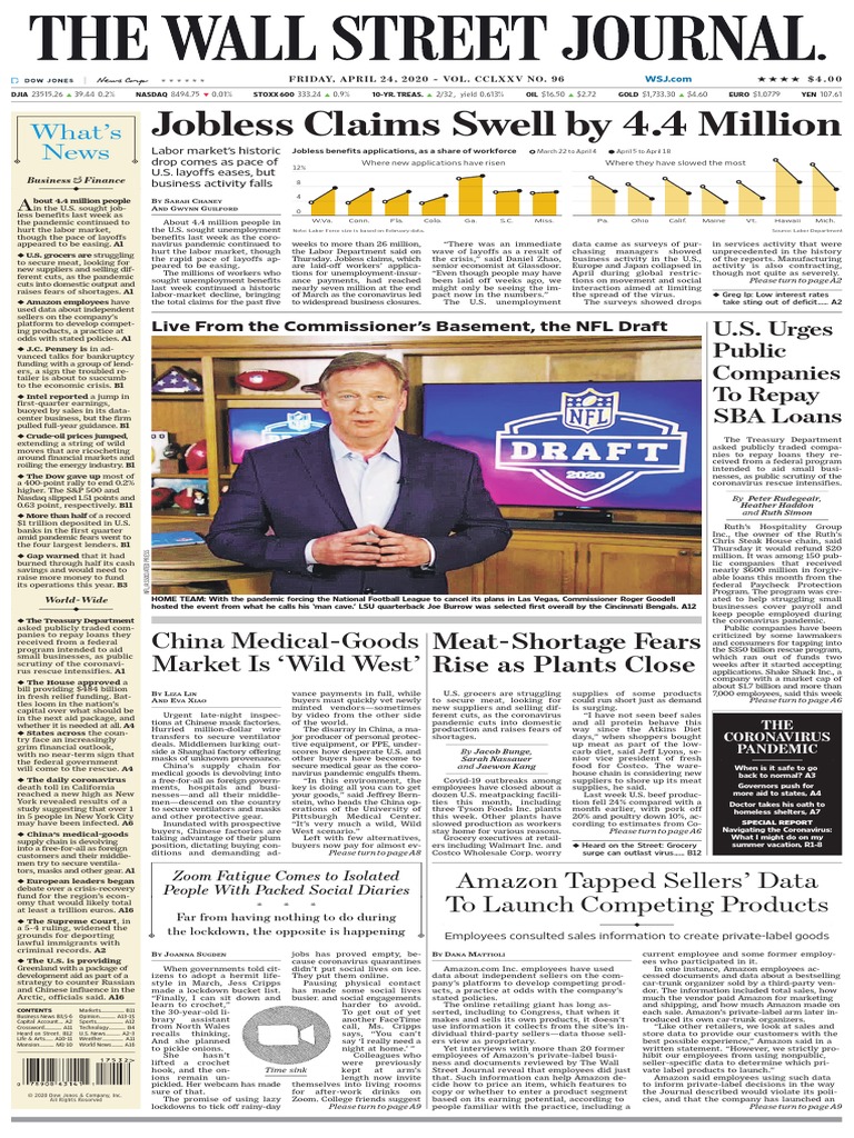 The Wall Street Journal April 24 2020 PDF PDF Federal Reserve Deficit Spending image