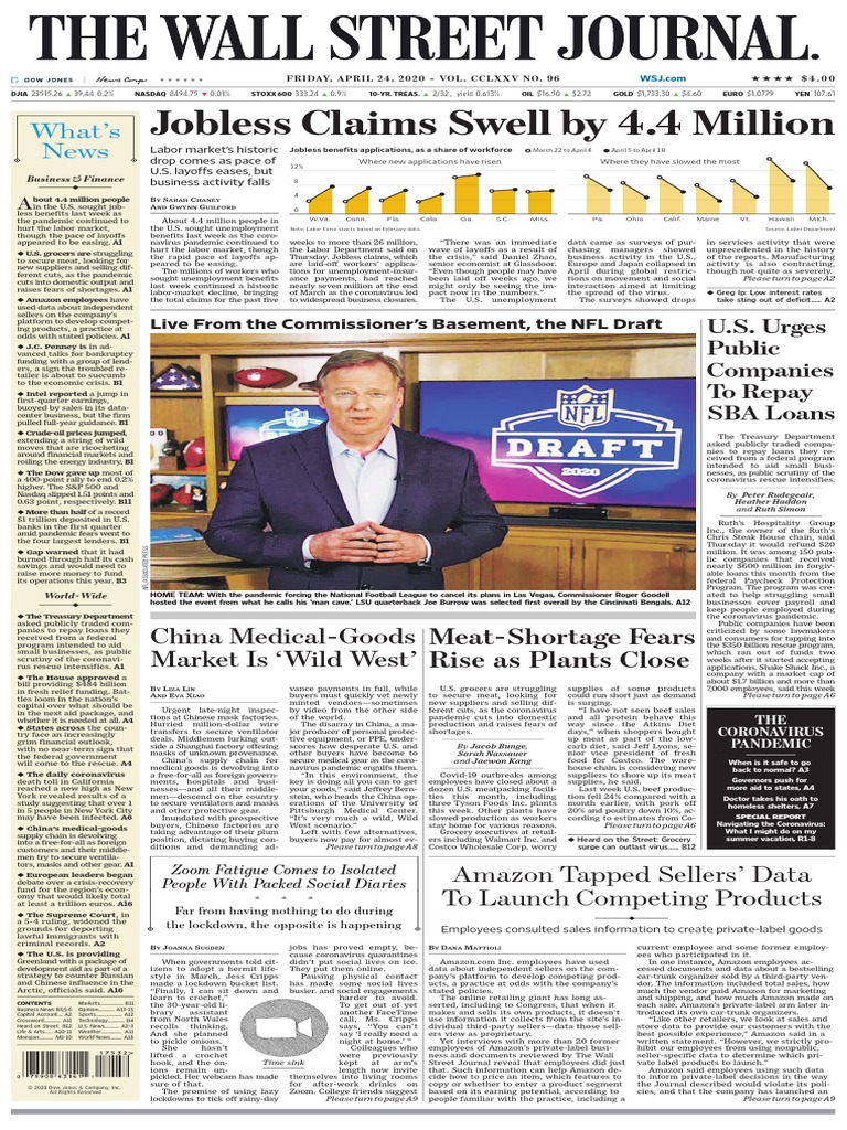 The Wall Street Journal April 24 2020 PDF PDF Federal Reserve Deficit Spending