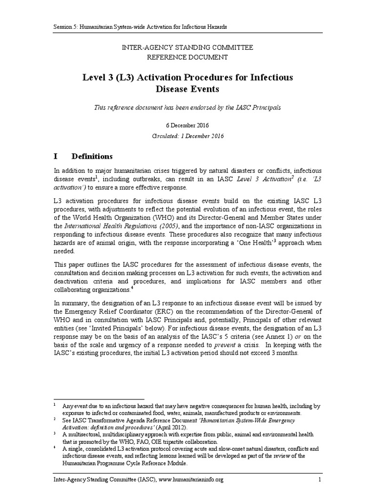 Level 3 (L3) Activation Procedures For Infectious Disease Events | PDF ...