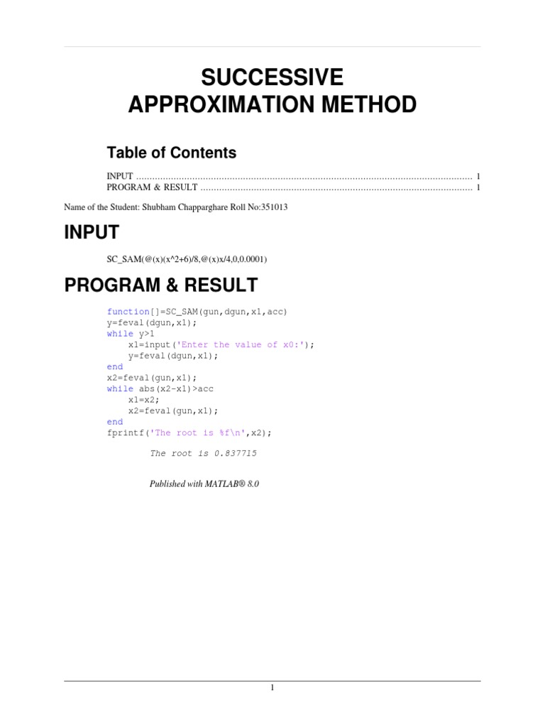 Successive Approximation Method: Input Program & Result | PDF