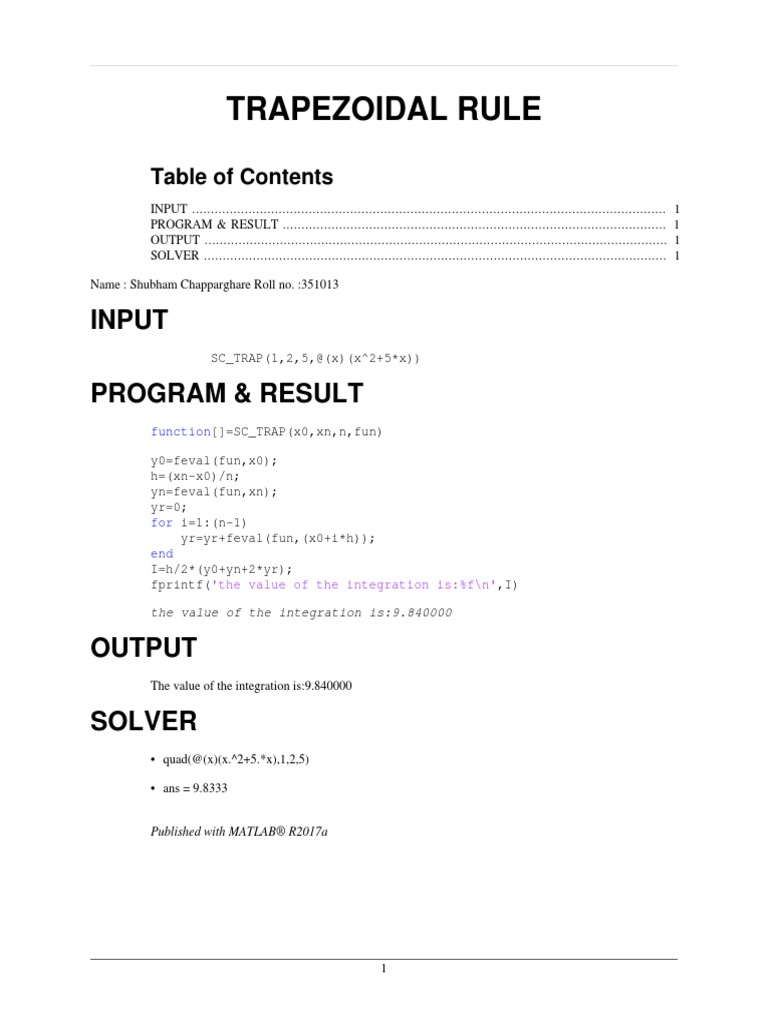 Trapezoidal Rule: Input Program & Result | PDF