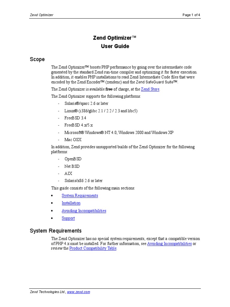 Scope: Zend Optimizer™ User Guide | PDF | Php | Apache Http Server