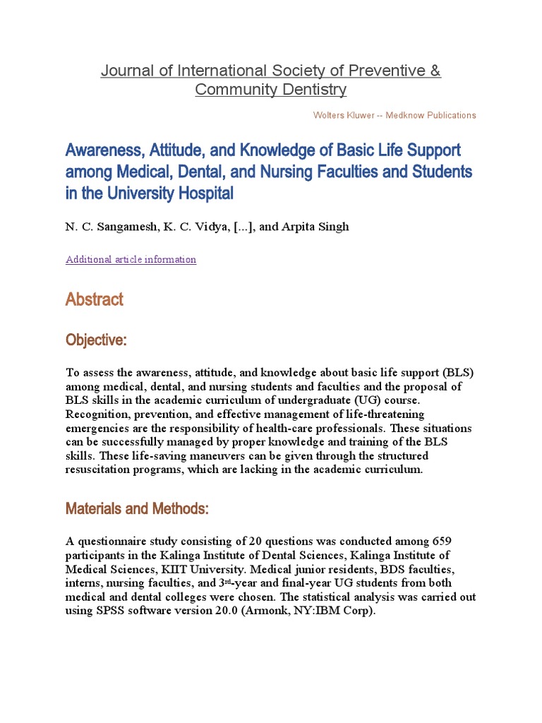 Awareness, Attitude, and Knowledge of Basic Life Support Among Medical