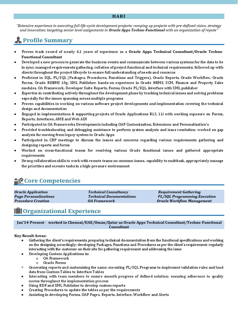Oracle Apps Techno-Functional Consultant Profile | PDF | Oracle ...
