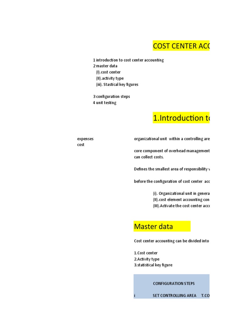1.introduction To Cost Center Accounting | PDF | Cost | Information ...