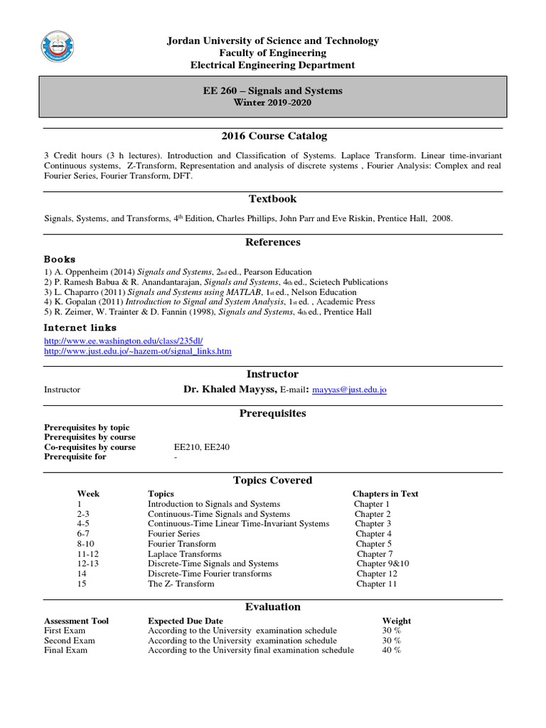 JUST Signals and Systems Course Overview | PDF | Analysis | Systems Science