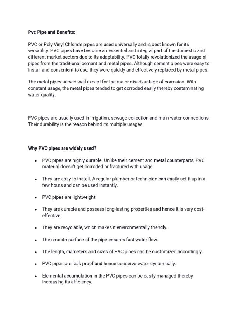 PVC Pipe | PDF | Polyvinyl Chloride | Pipe (Fluid Conveyance)