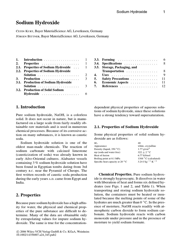 Properties and Production of NaOH | PDF | Sodium Hydroxide | Hydroxide