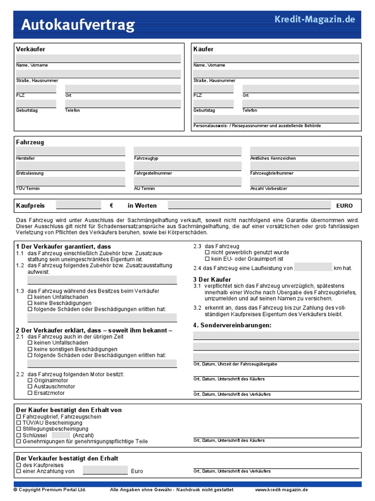 Gewerblicher Kaufvertrag Auto