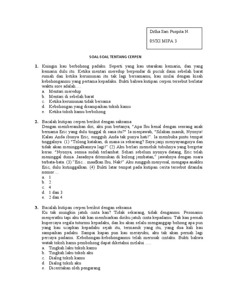 Soal Cerpen Pdf