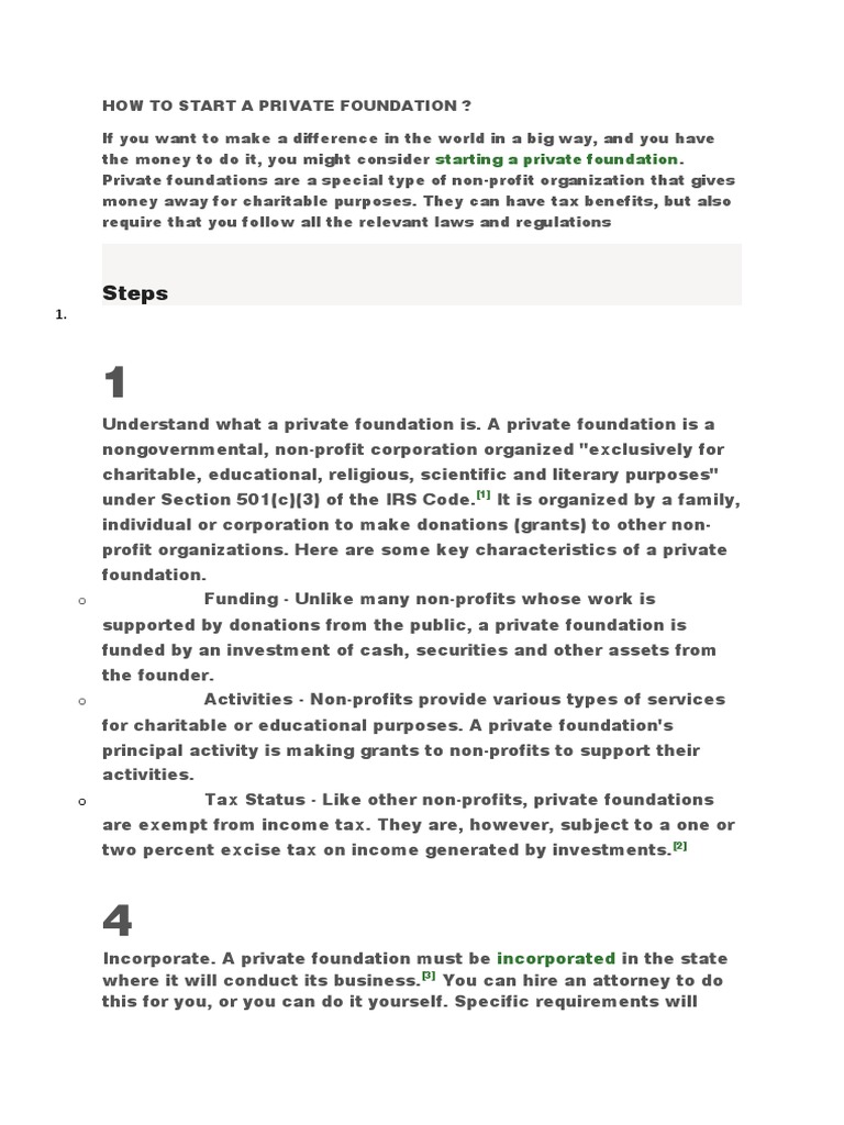 Starting a Private Foundation Guide | PDF | Foundation (Nonprofit ...