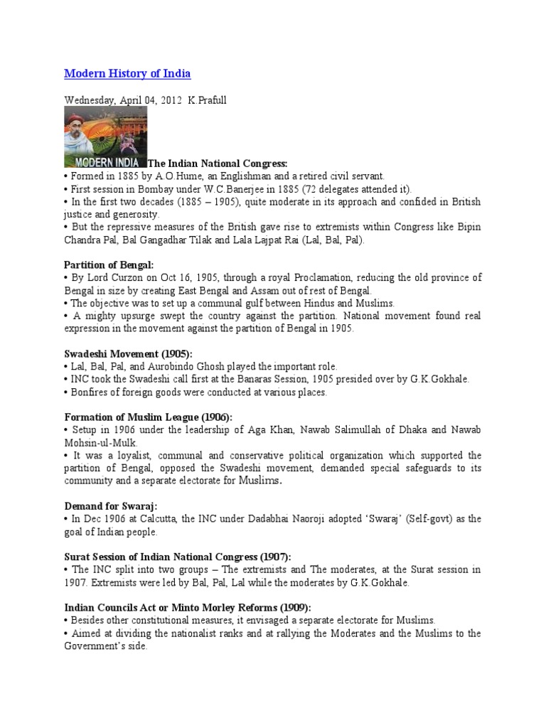 Modern History of India | PDF | British Raj | Partition Of India