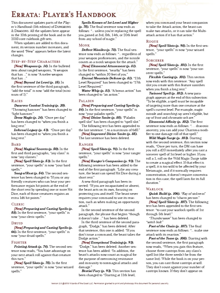 Errata Player's Handbook Monk Rogue PDF