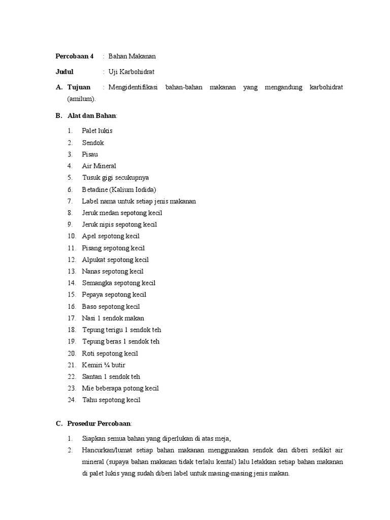 Laporan Ipa Bahan Makanan Uji Karbohidrat
