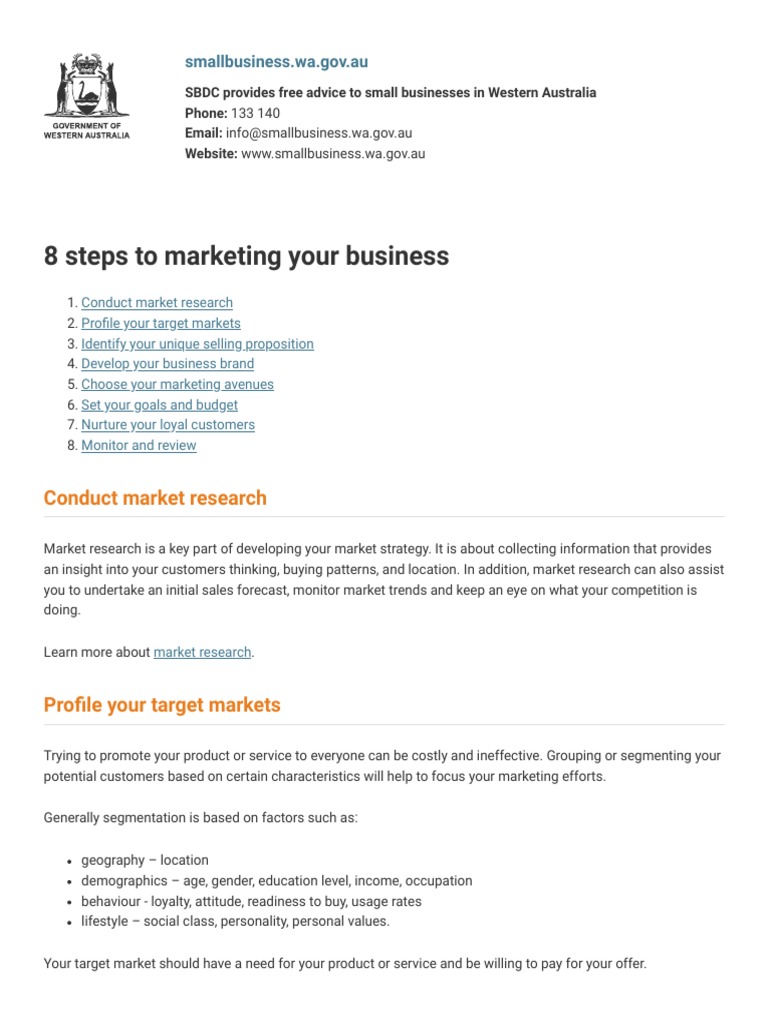 8 Steps To Marketing Your Business - Small Business | PDF | Marketing ...