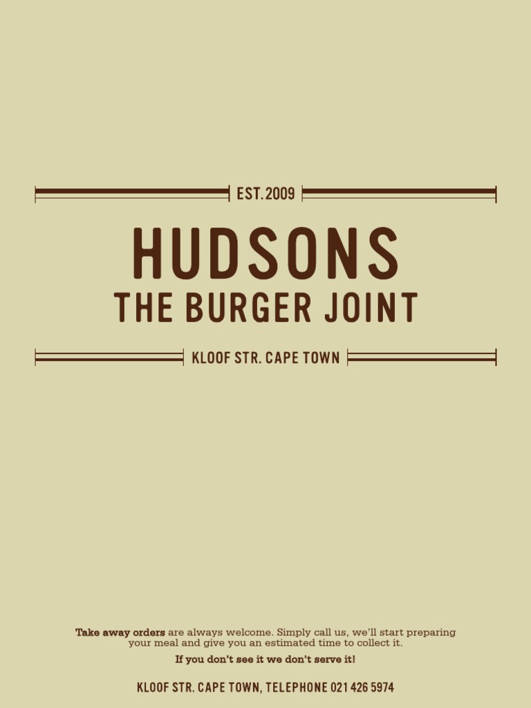 Hudsons The Burger Joint Menu Hamburgers Salad