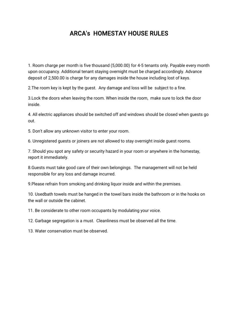 ARCA Homestay House Rules Guide | PDF