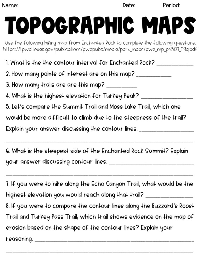 Topographic Map Freebie  PDF  Contour Line  Trail With Topographic Map Reading Worksheet Answers