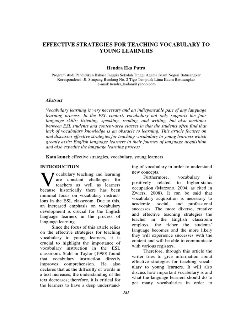 Effective Strategies For Teaching Vocabulary To Young Learners | PDF ...