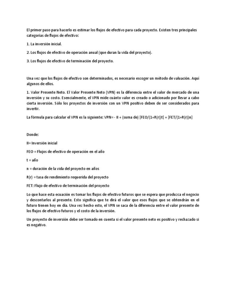 Métodos de Valuación: VPN y TIR | PDF | Valor presente neto | Tasa ...