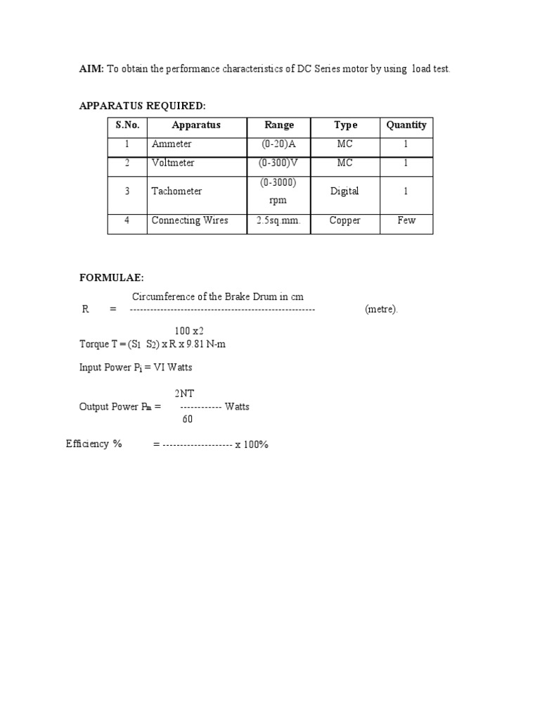 To Obtain The Performance of DC Series Motor by Load Test | PDF ...