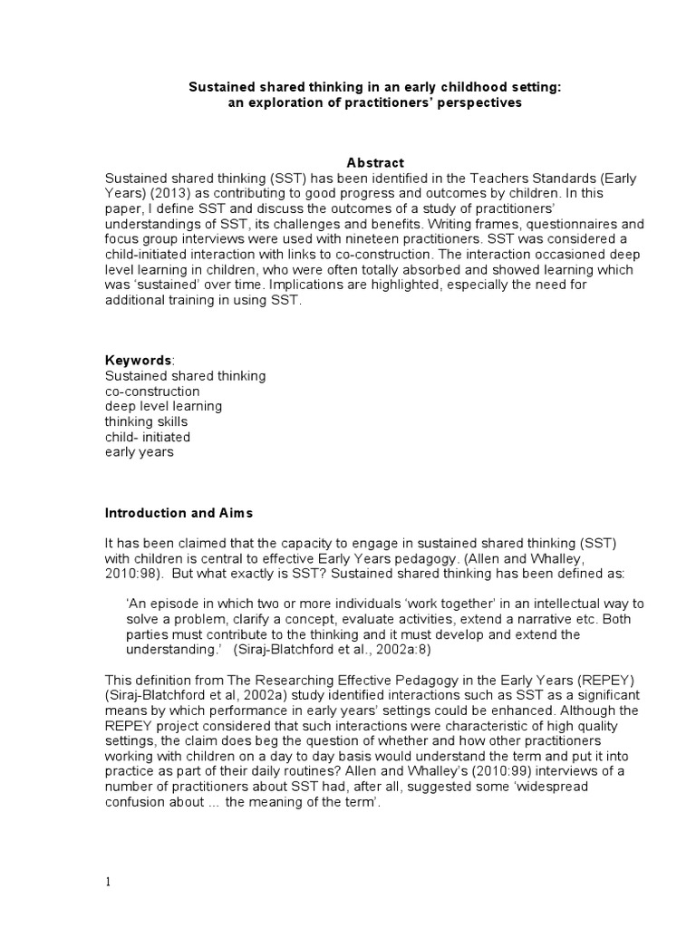 Exploring Sustained Shared Thinking in Early Years | PDF | Focus Group ...