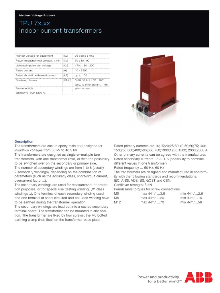 TPU Current Transformers Overview | PDF | Transformer | Power (Physics)