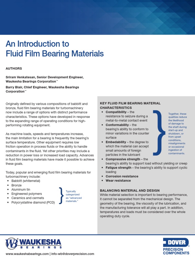 WAUKESHA Bearing INTRODUCTION TO Material PDF Bearing (Mechanical
