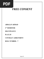 Free Consent: Arsalan Ahmad 1 Semester Self Finance B.A.LL.B Contract Assignment Roll Number - 7