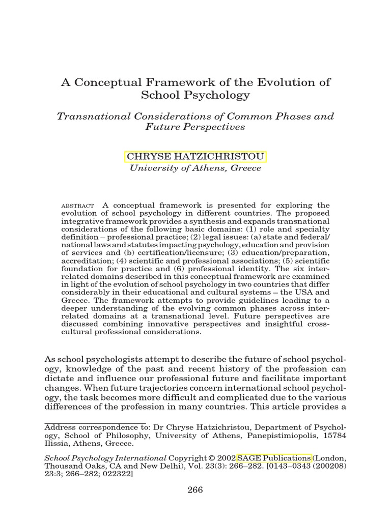 A Conceptual Framework of The Evolution of School Psychology PDF