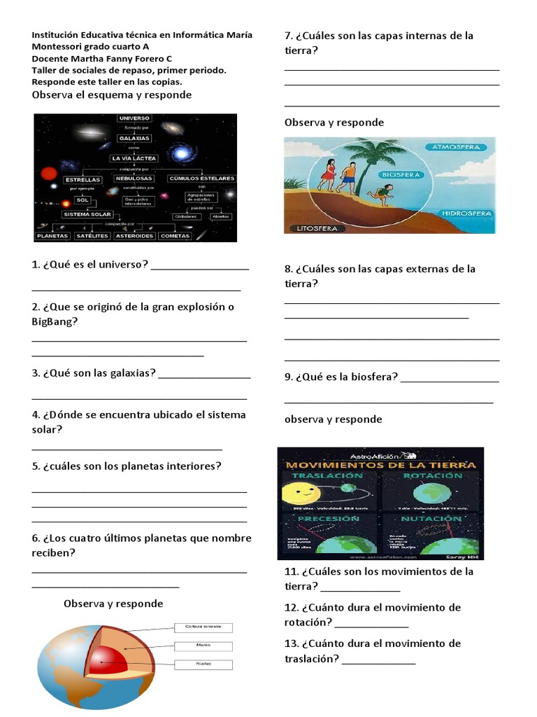Taller de Sociales Grado Cuarto A | PDF | Clima | Tierra