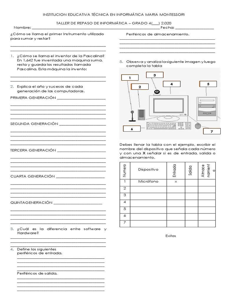Taller de Informática para Grado 4 | PDF | Periférico | Hardware de la ...