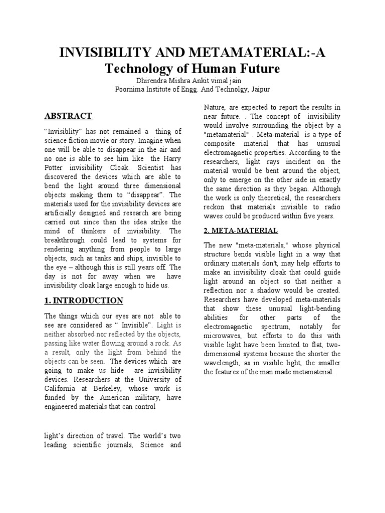 Invisibility Paper Final | PDF | Metamaterial | Light