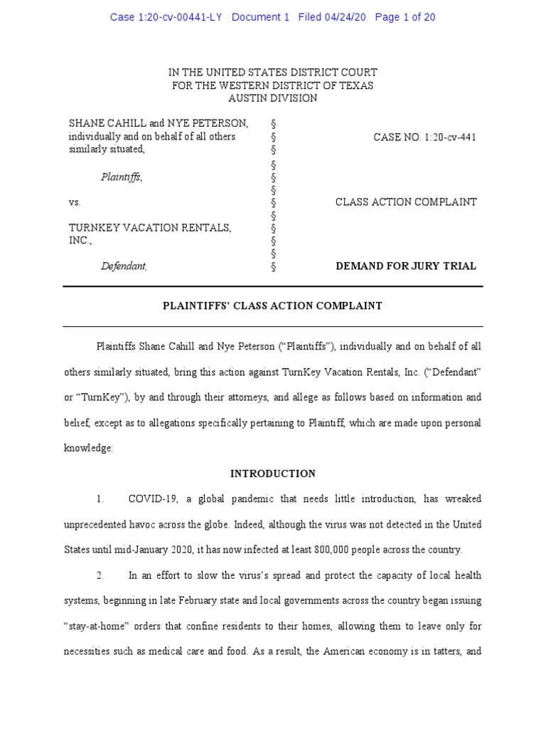 Plaintiffs,: Demand For Jury Trial Plaintiffs' Class Action Complaint ...