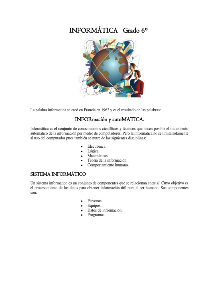 Taller de Informática para Grado 6 | PDF | Archivo de computadora ...