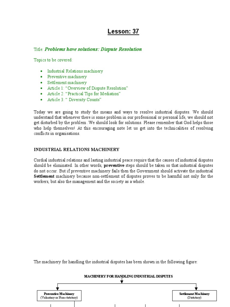Lesson: 37: Problems Have Solutions: Dispute Resolution | PDF ...