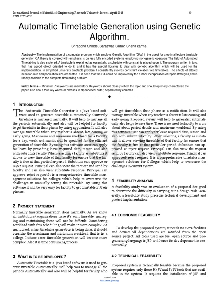 Automatic Timetable Generation Using Genetic Algorithm PDF | PDF ...