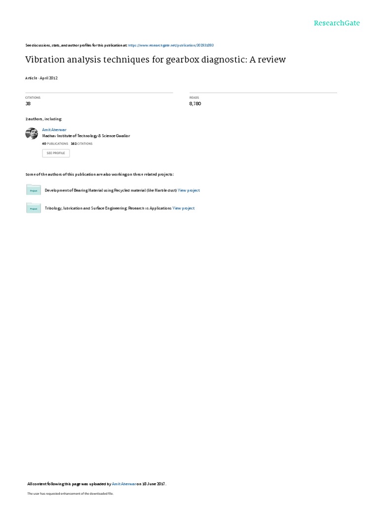 Vibration Analysis Techniques For Gearbox Diagnostic A Review PDF Discrete Fourier