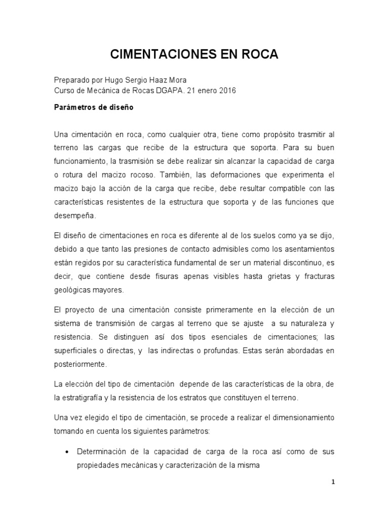 Cimentaciones en roca: Diseño y tipos | PDF | Fundación (Ingeniería ...
